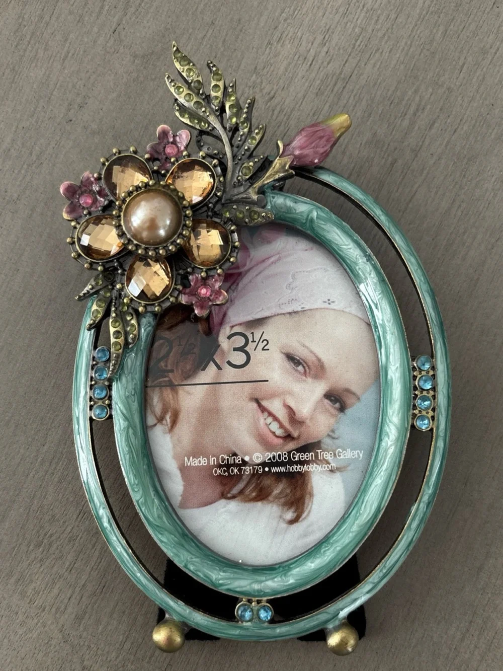 PAIR Of Beautiful Enameled Floral Rhinestone, Jeweled Metal Photo Frames